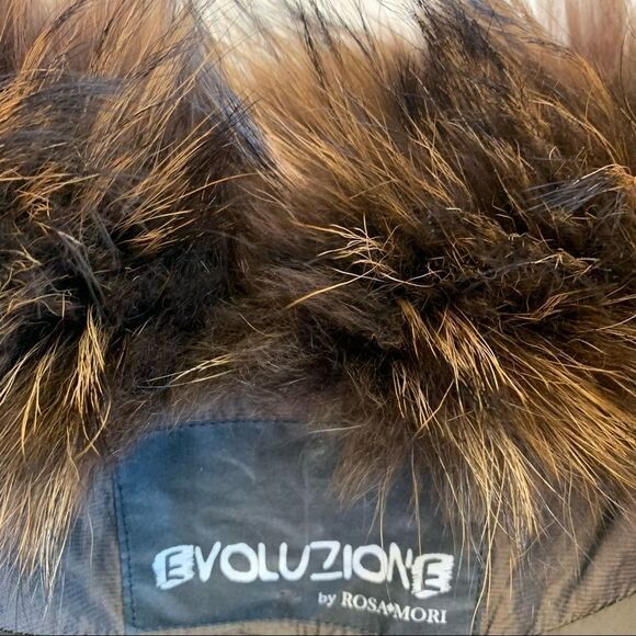 EVOLUZIONE by Rosa Mori brown winter puffer coat with Racoon trim collar/cuffs M - Picture 10 of 14